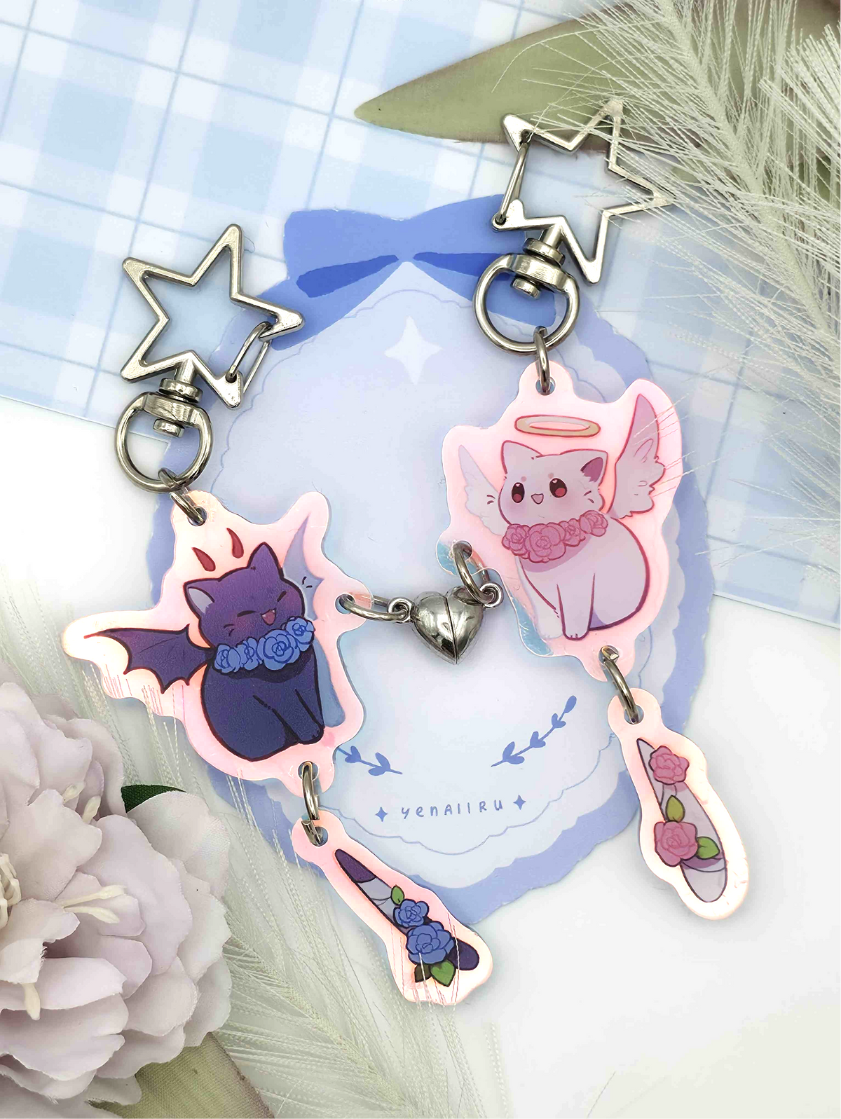 Cat Couple Dangling Keychain
