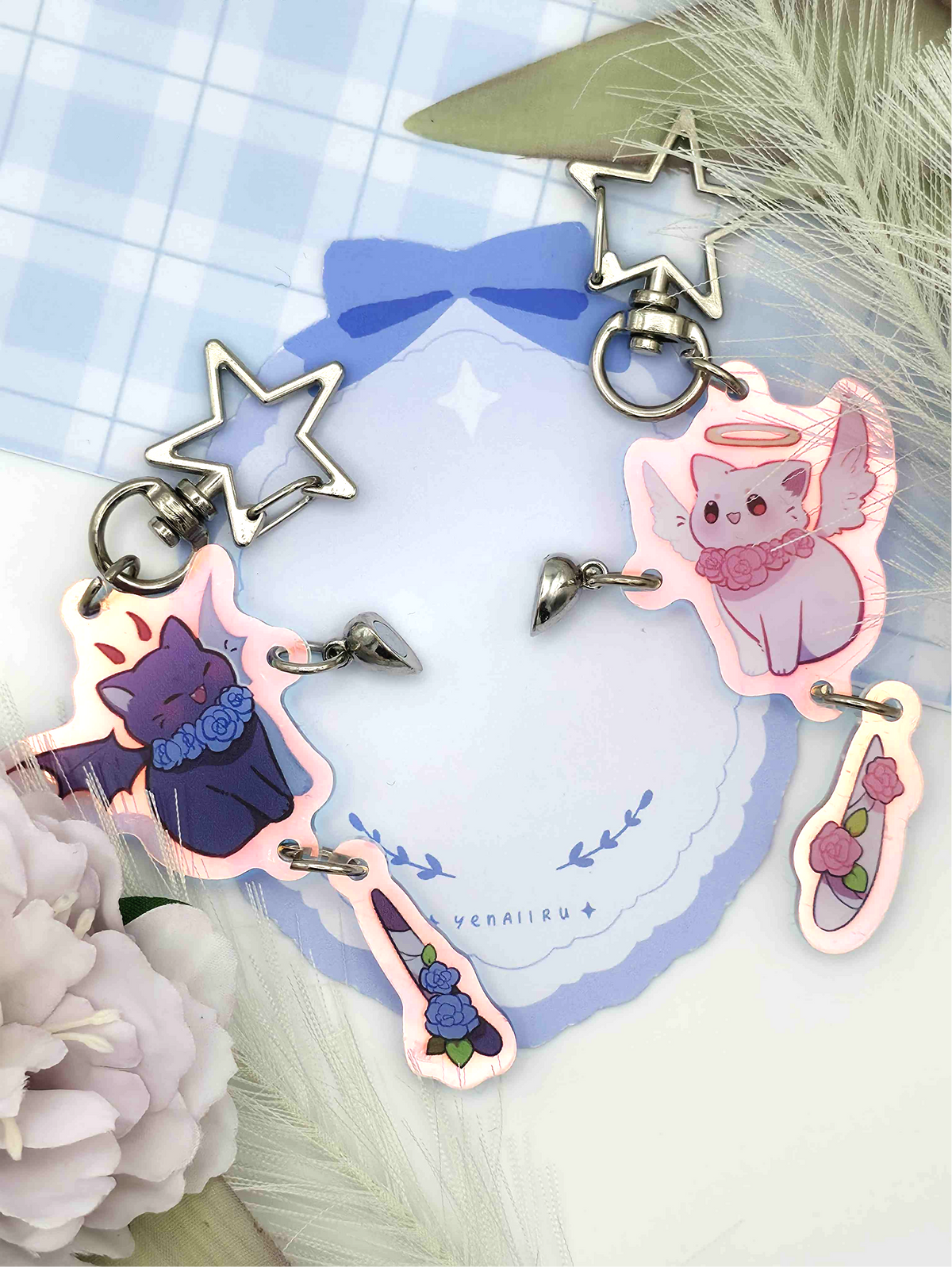 Cat Couple Dangling Keychain